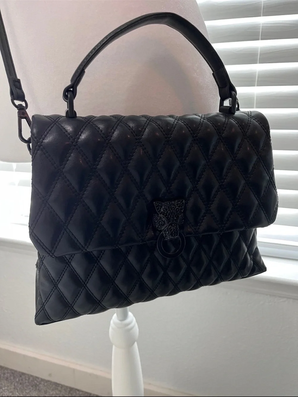 Aldo Black Quilted Satchel with Top Handle